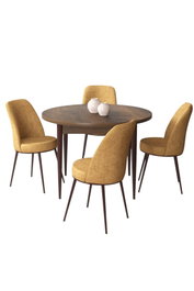 Hanah Home Juego de Mesa y Sillas de Comedor 5 Piezas Elegante Acogedor Tablero Partículas Metal Barroco Cappuccino